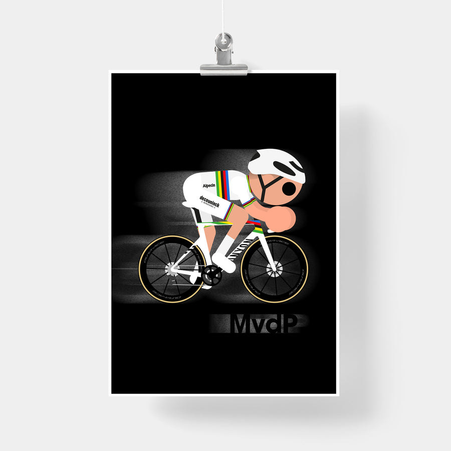 Mathieu van der Poel World Road Champion 2023 print - Black Background