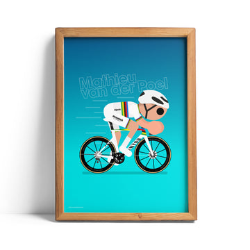 Mathieu van der Poel World Road Champion 2023 print - Blue Background